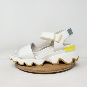 Sorel Kinetic Impact Y Sandals Womens 8 White Leather Y-Strap High Chunky Shoes